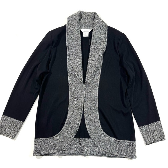 Misook Acrylic Knit Shawl Collar Cardigan Black Grey - Picture 1 of 5